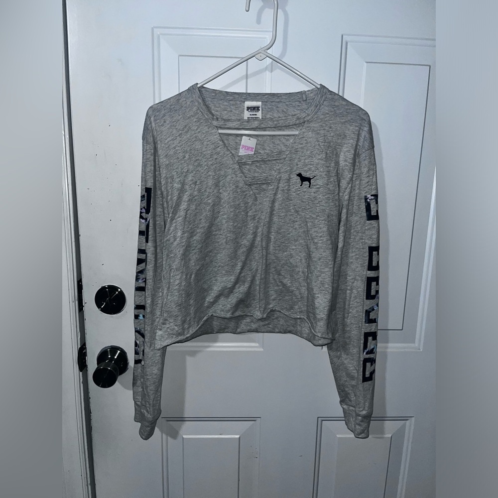 NWT Victoria’s Secret PINK L/S Cropped Top - Gray - Sz Medium